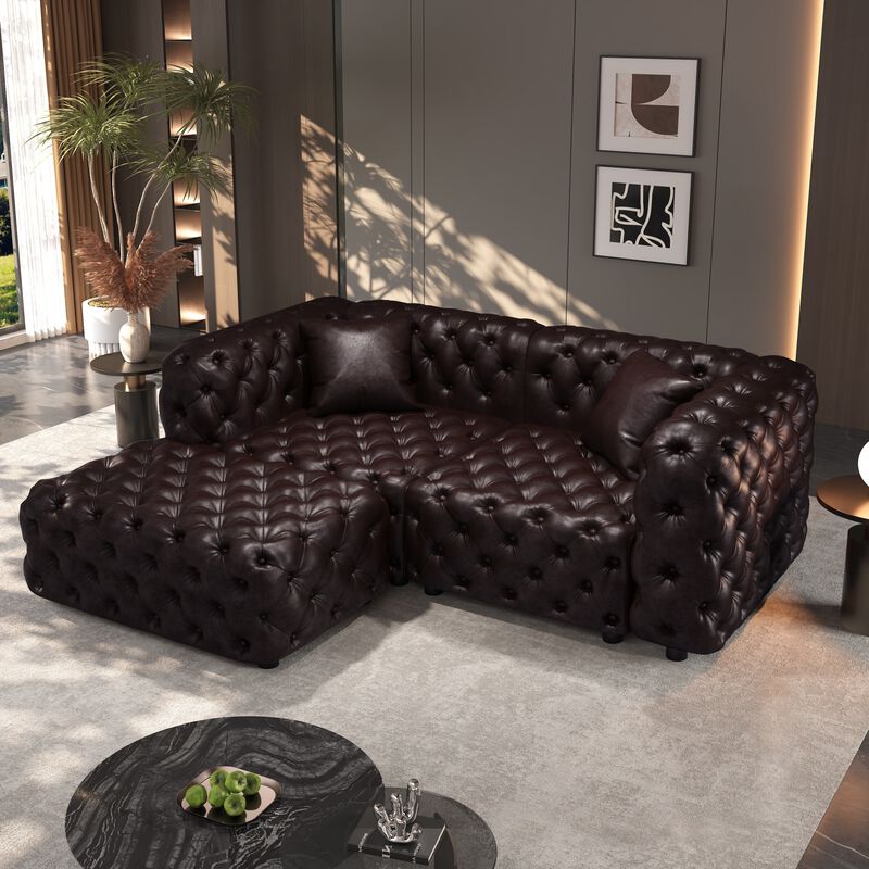 Whisen 77" Modern Modular Sofa with 1 Ottoman, Faux Leather Upholstered, for Living Room image number 2