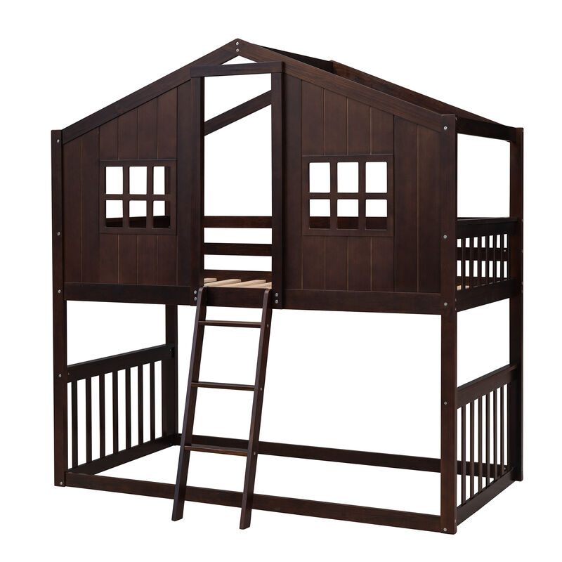 Merax twin Over Twin House Bunk Bed With Ladder