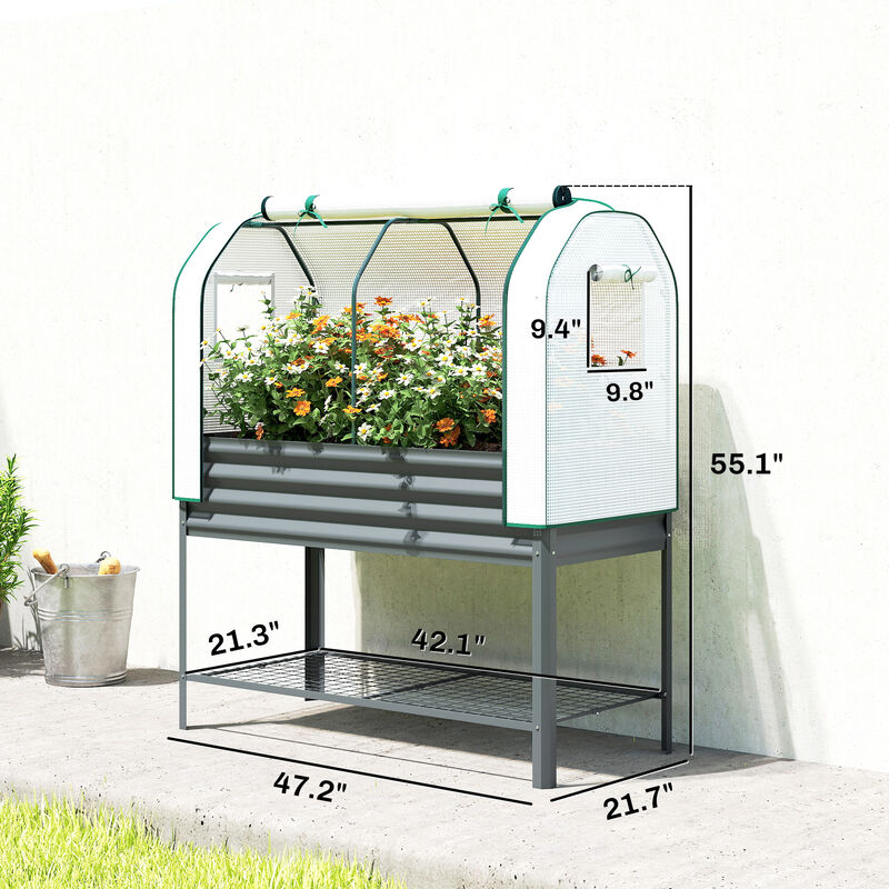 Hivvago Metal Raised Planter with Greenhouse Cover and Shelf image number 2