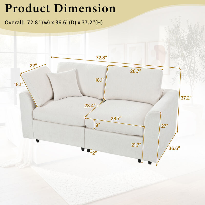 Merax Cozy Chenille Loveseat with High-Density Foam & Pocket Spring Support, PP Cotton Filling image number 2