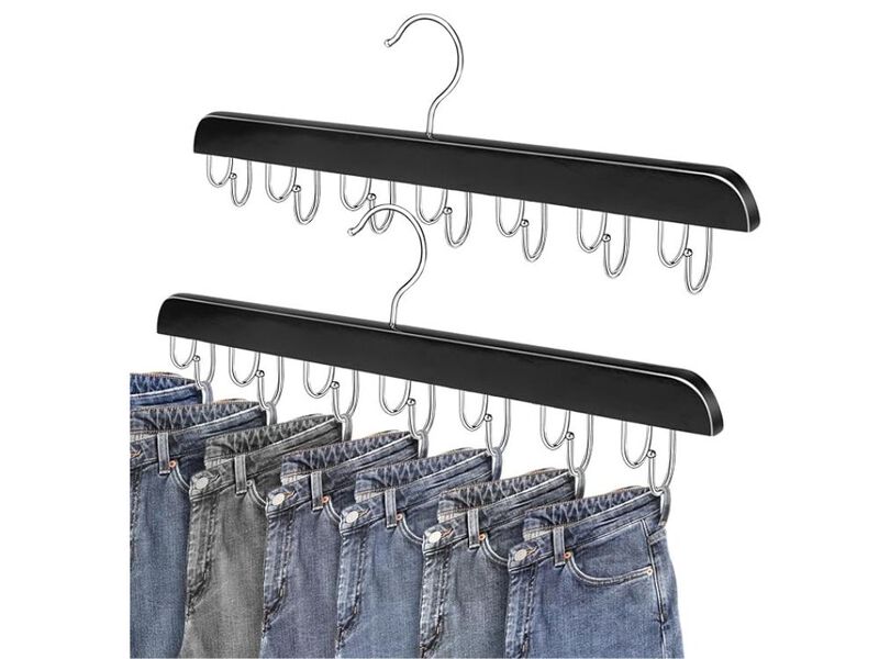 Jean Organizer for Closet  14-Hook Wooden Hanger for Jeans and Pants image number 0