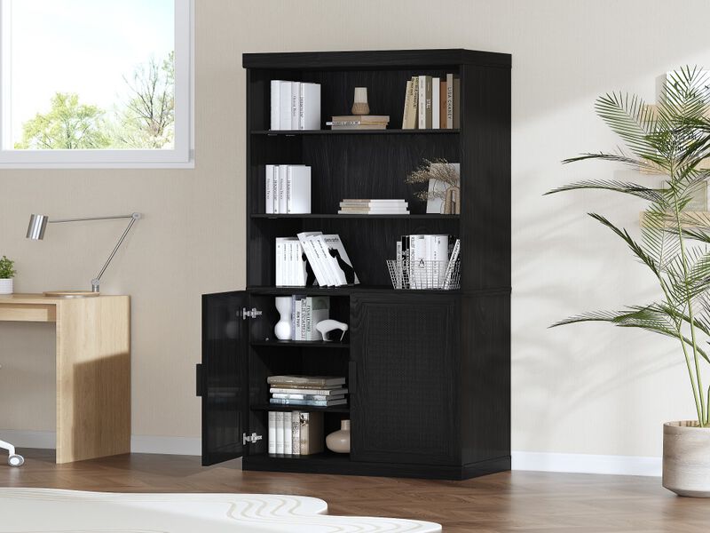 Modern Minimalist Wood Grain Decorative Storage Cabinet Combination Cabinet with 6 Shelves, Open Bookshelf Storage Cabinet