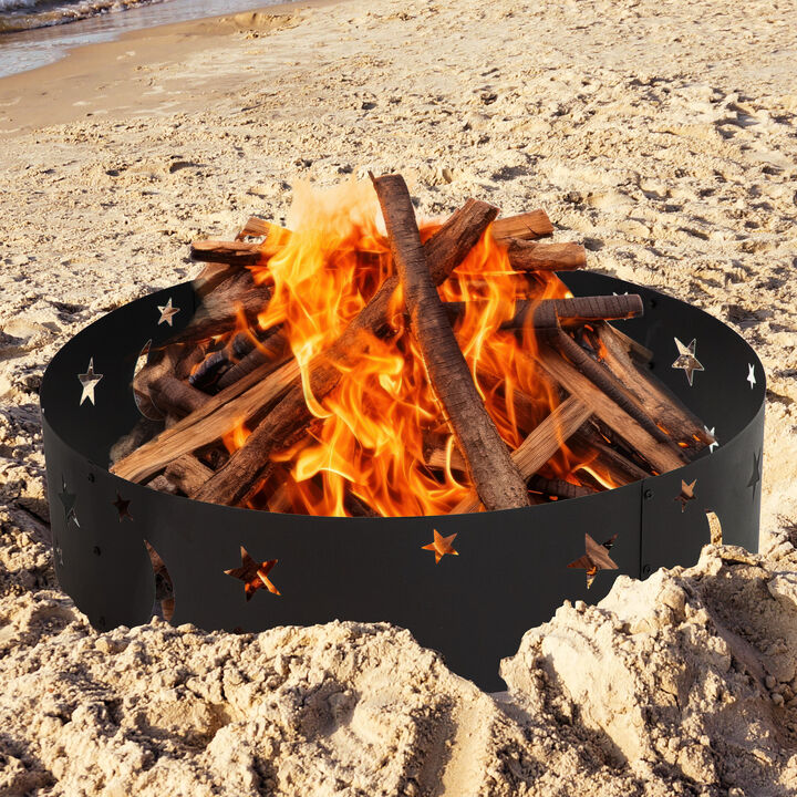 Sunnydaze 36 in Steel Die-Cut Stars and Moons Wood Burning Fire Pit Ring