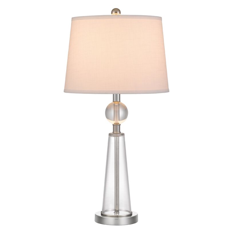 Table Lamp Set of 2, Off White Shade, Taper Glass Base, Brushed Steel image number 2