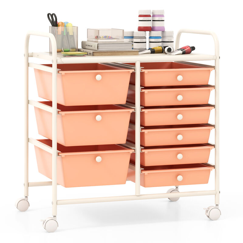 9-Drawer Rolling Organizer Cart &ndash; Multi-Color Storage with Metal Frame