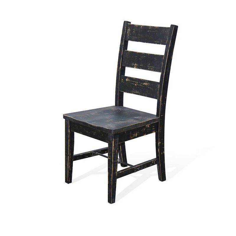 Rena Dining Chair Set of 2, Ladderback and Wood Seat, Black Mahogany - Benzara