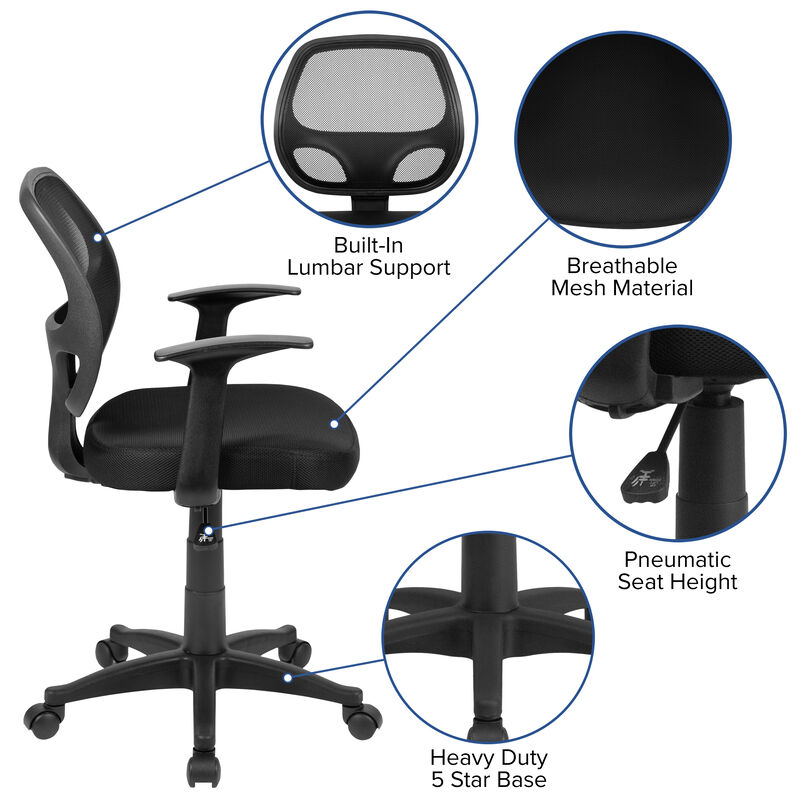 Mallard Mid-Back Mesh Swivel Ergonomic Task Office Chair with T-Arms - Desk Chair image number 3