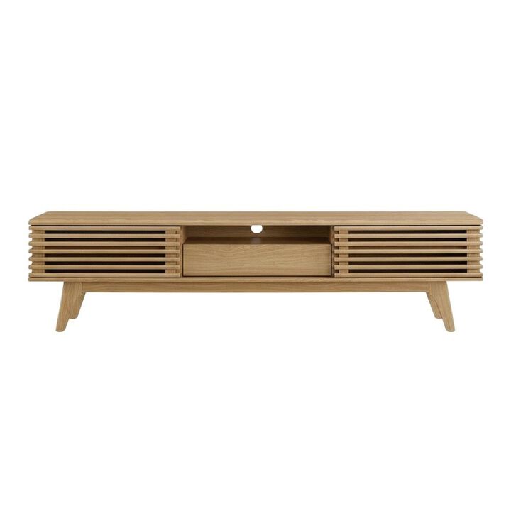 Wooden brown TV stand with spacious surface and modern design