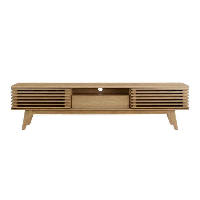 Wooden brown TV stand with spacious surface and modern design image number 1