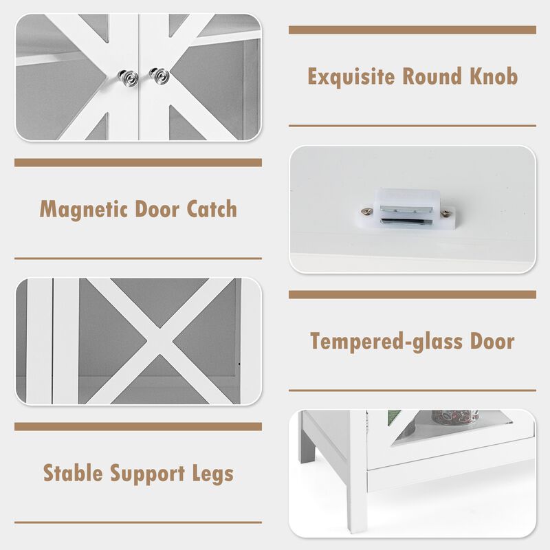 Freestanding Kitchen Buffet Cabinet with Glass Doors and Adjustable Shelf