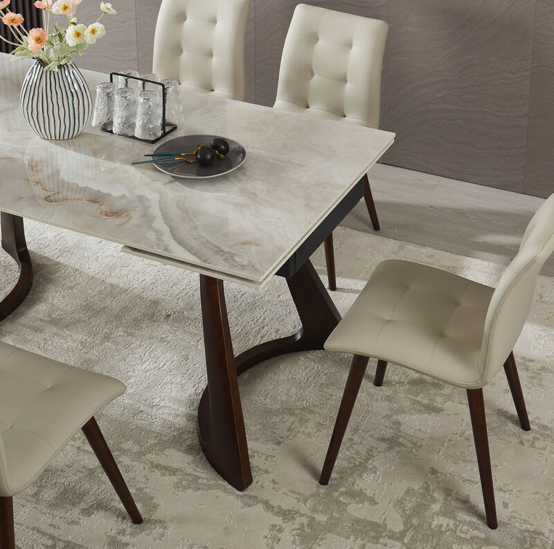 Retractable Imitation Sintered stone Table,Heat Resistant Scratch proof Heavy Duty Carbon,Dark Walnut Solid Wood Base image number 2