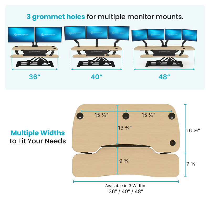VersaDesk PowerPro Electric Height Adjustable Standing Desk Converter 36"W with USB Charging Port &ndash; Maple image number 1