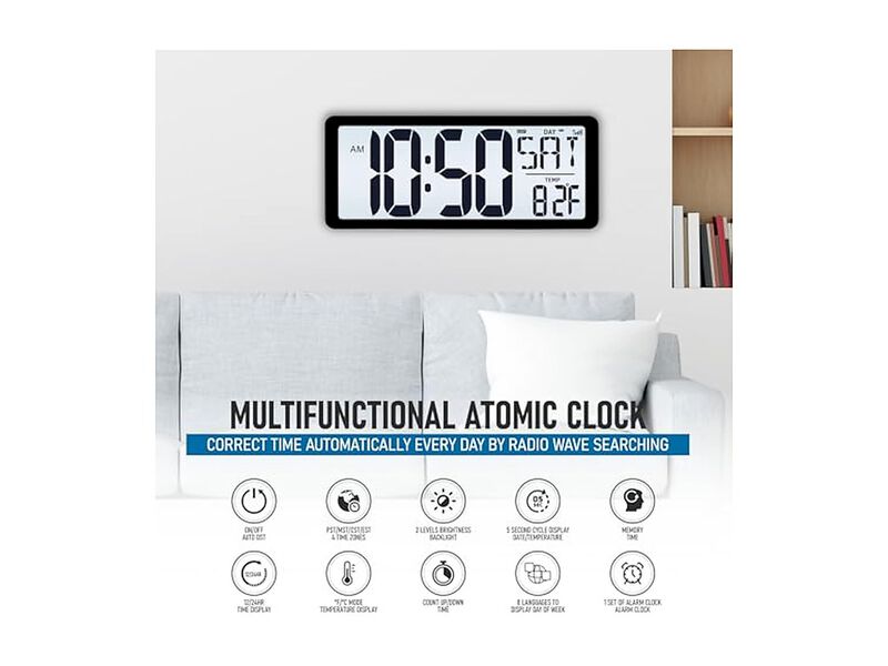 Atomic Backlight Digital Display Day Wall Clock 2 Inch Battery Operated image number 1