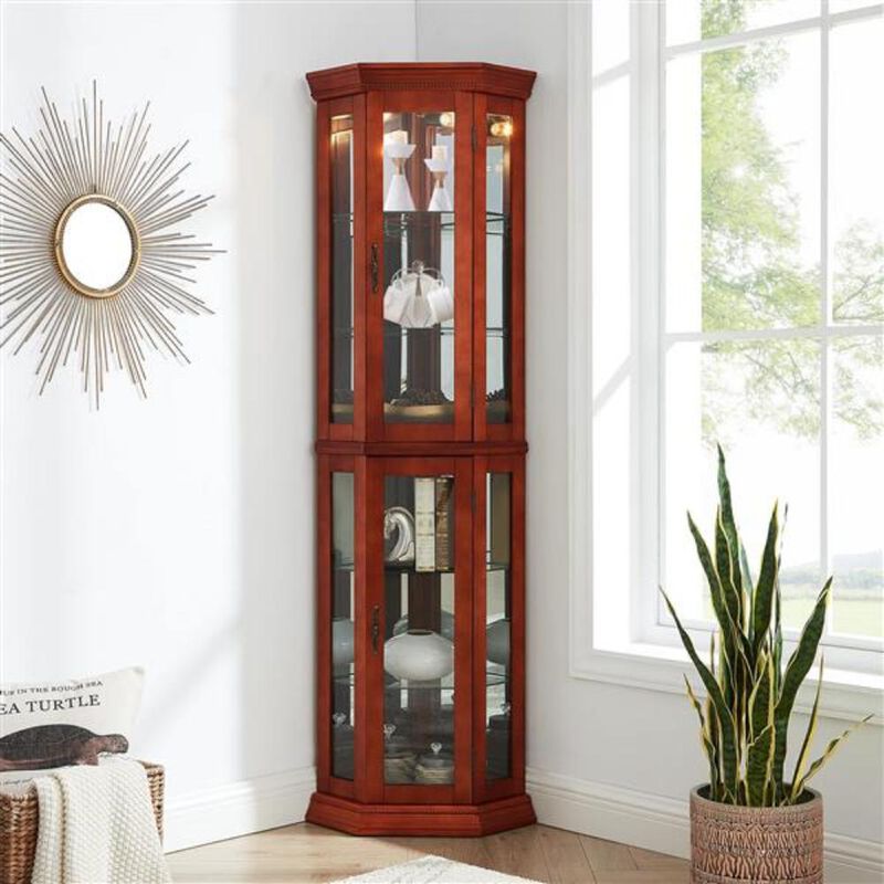 Corner Curio Cabinet with Lights Elegant Display Cabinet for Living Room & Home Decor