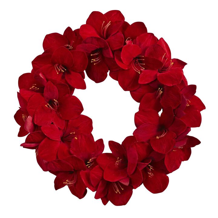 Nearly Natural 22-in Amaryllis Wreath