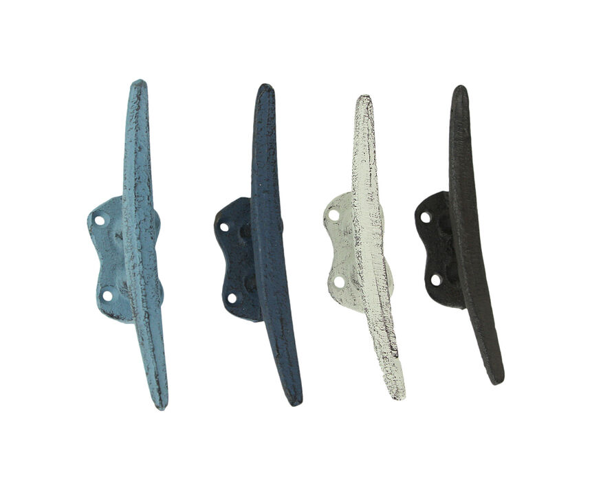 Vibrant Set of 4 Colorful Cast Iron Nautical Boat Cleat Wall Hooks and Drawer Pulls for Coastal Home Decor Enhancement - 5.75 Inches Long - Set Sail with Style