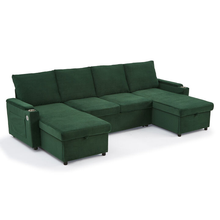 Merax Convertible Sofa Bed U-Shaped Sectional Sofa Modern Upholstered Sofa with Storage Chaise Lounges
