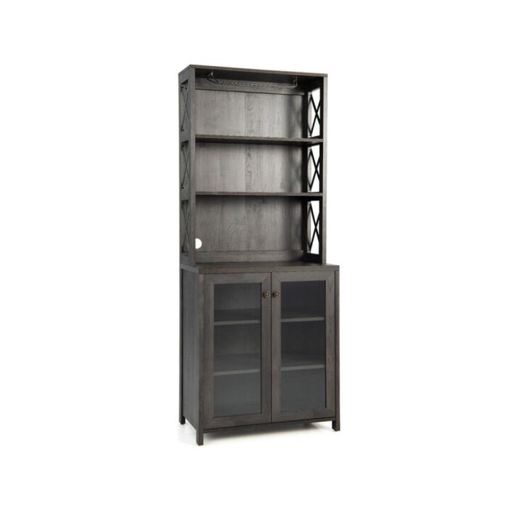 Hivvago Tall Freestanding Bar Cabinet Buffet with Glass Holder and Adjustable Shelf-Gray