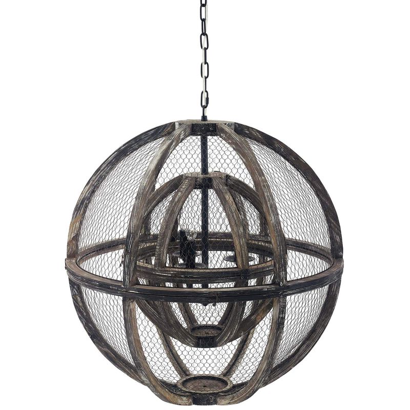 Modway Gravitate Rustic Oak Wood Globe Pendant Light Chandelier image number 1