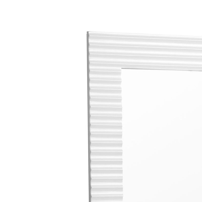 Cid Gino Accent Mirror, 79 Inch White Wood Frame, Modern Wavy Pattern - Benzara