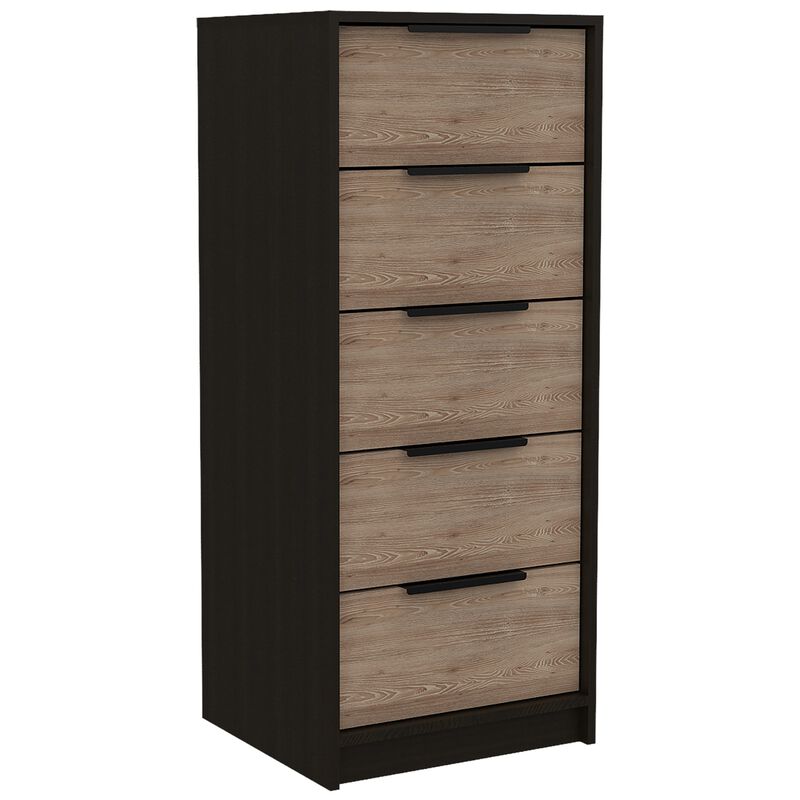 HomeRoots 18" Brown and Black Five Drawer Standard Chest image number 3