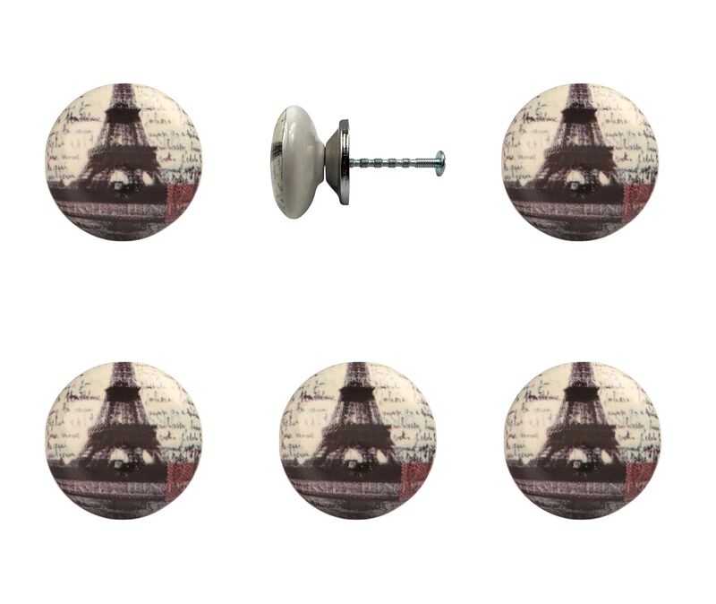 HomeRoots Set of Six Black And White Poetic Script Ceramic Drawer Pull Knobs image number 4