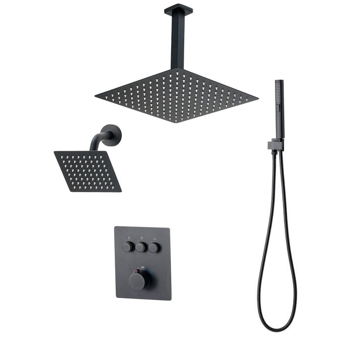 Ceiling Mount Rainfall Shower with 2-in-1 Handheld Spray, Brass Valve and Trim