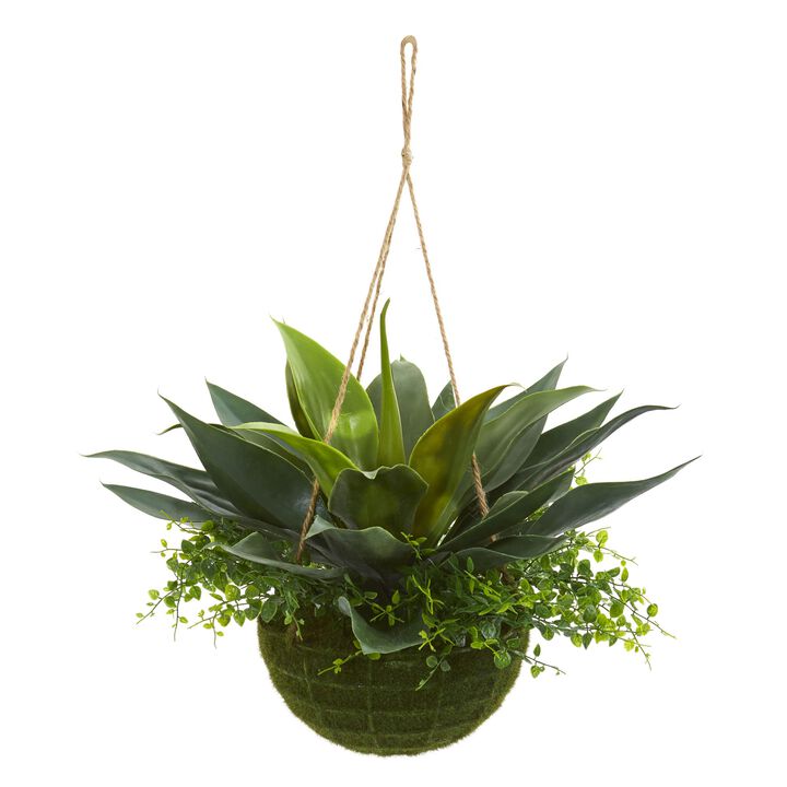 HomPlanti Agave and Maiden Hair Artificial Plant in Hanging Basket (Indoo/Outdoor)