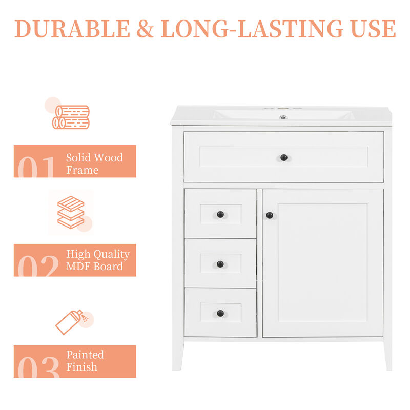 Merax Bathroom Storage Vanity with 3 Left Drawers, Right Cabinet with Adjustable Shelves image number 6