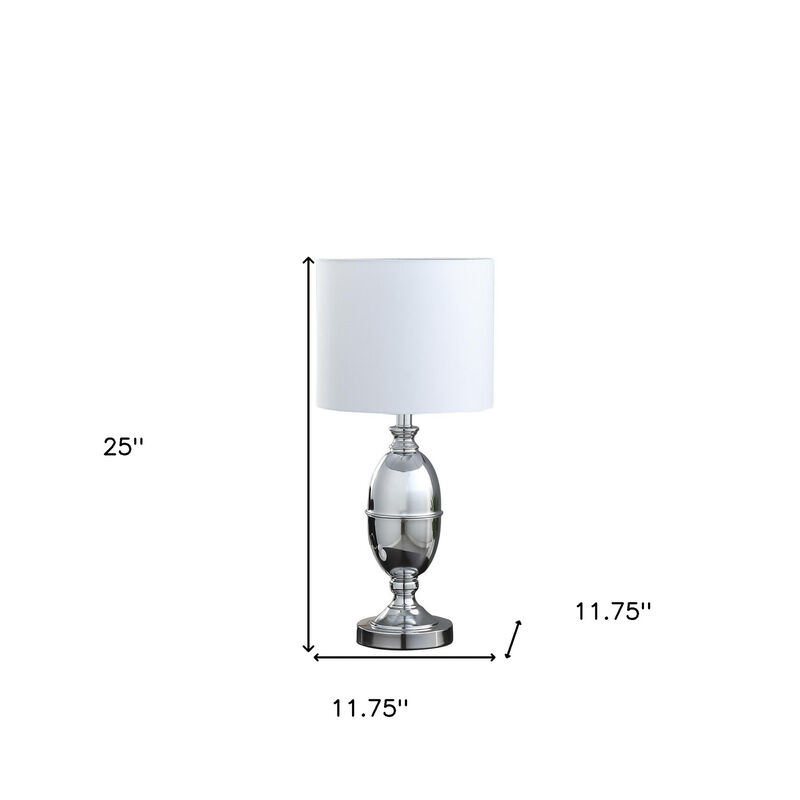 Hivvago 25" Silver Metal Urn Table Lamp With White Drum Shade