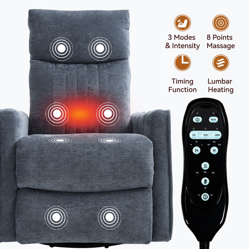Heat Massage Manual Recliner Chair with Rocker and Swivel in Fabric for Living Room image number 4