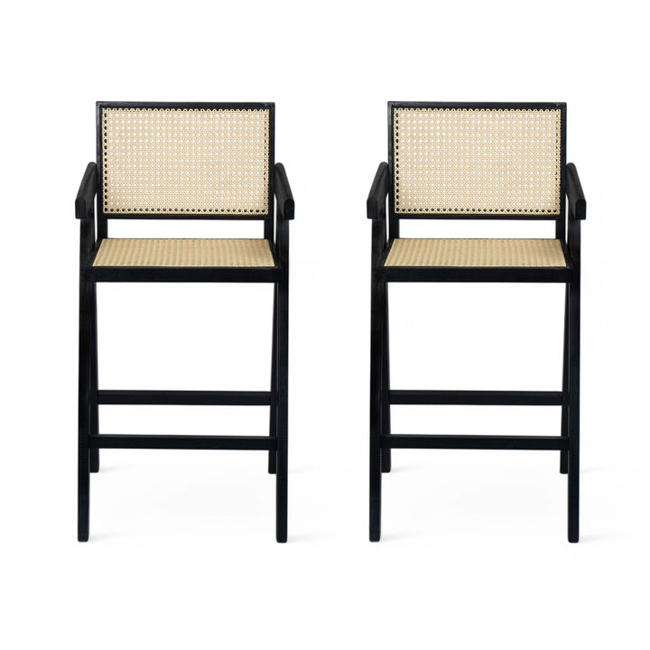 Merax Cream Woven Cane Plastic Backrest Bar Stool