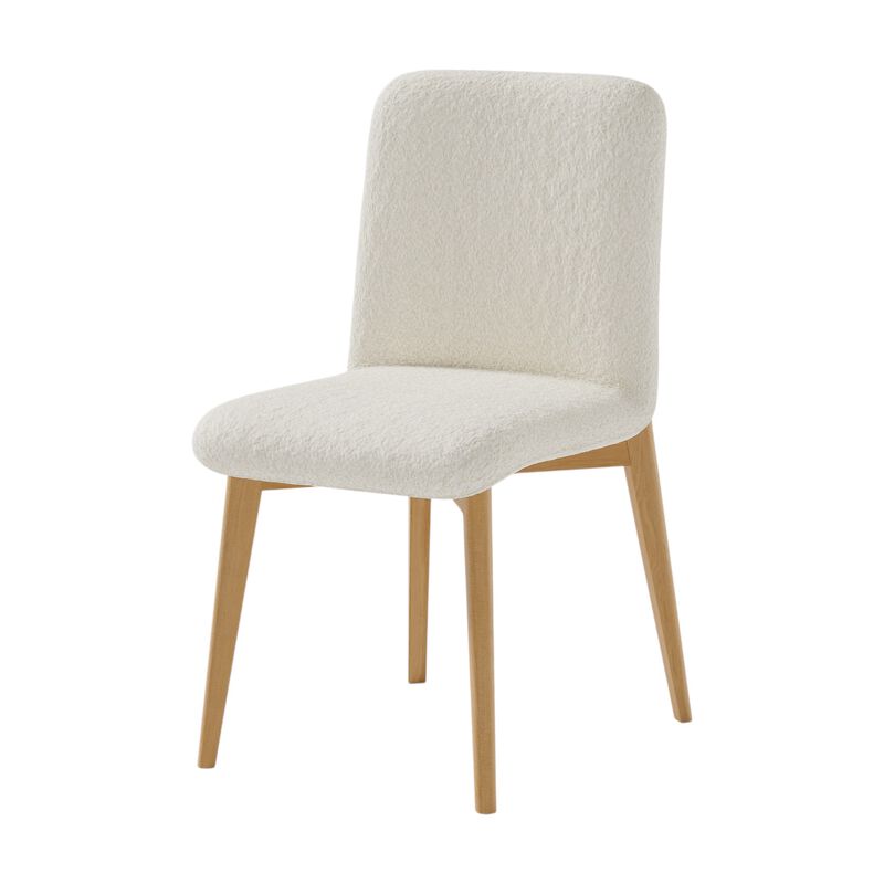 Hivvago Set of Two Off White And Natural Boucle Upholstered Dining Side Chairs