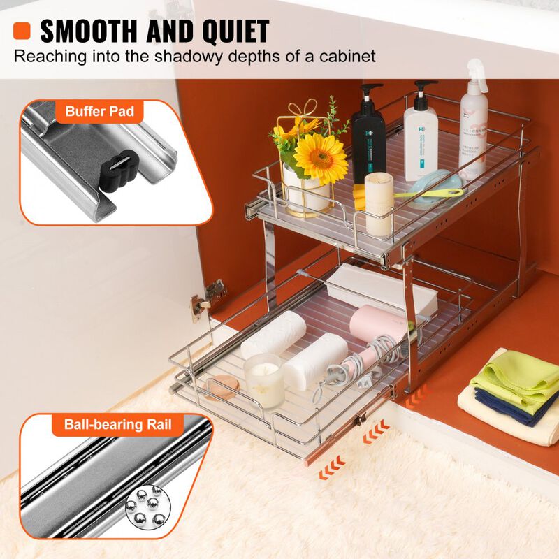 2 Tier Slide Out Cabinet Organizer Heavy Duty Steel Pantry Storage Rack image number 5