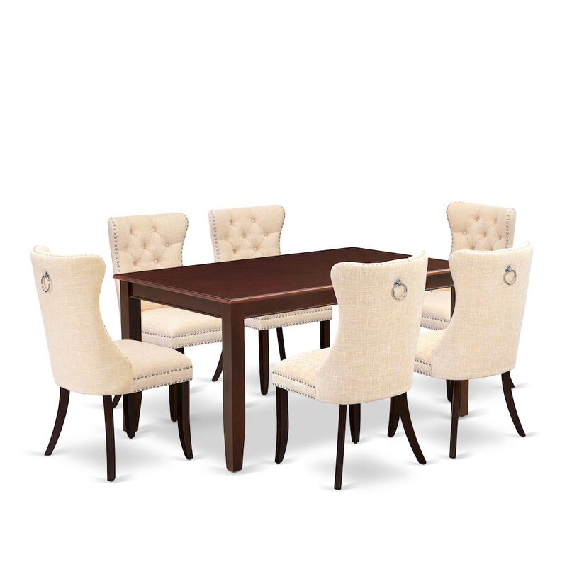 7 Piece Dining Room Table Set Contains a Rectangle Solid Wood Table