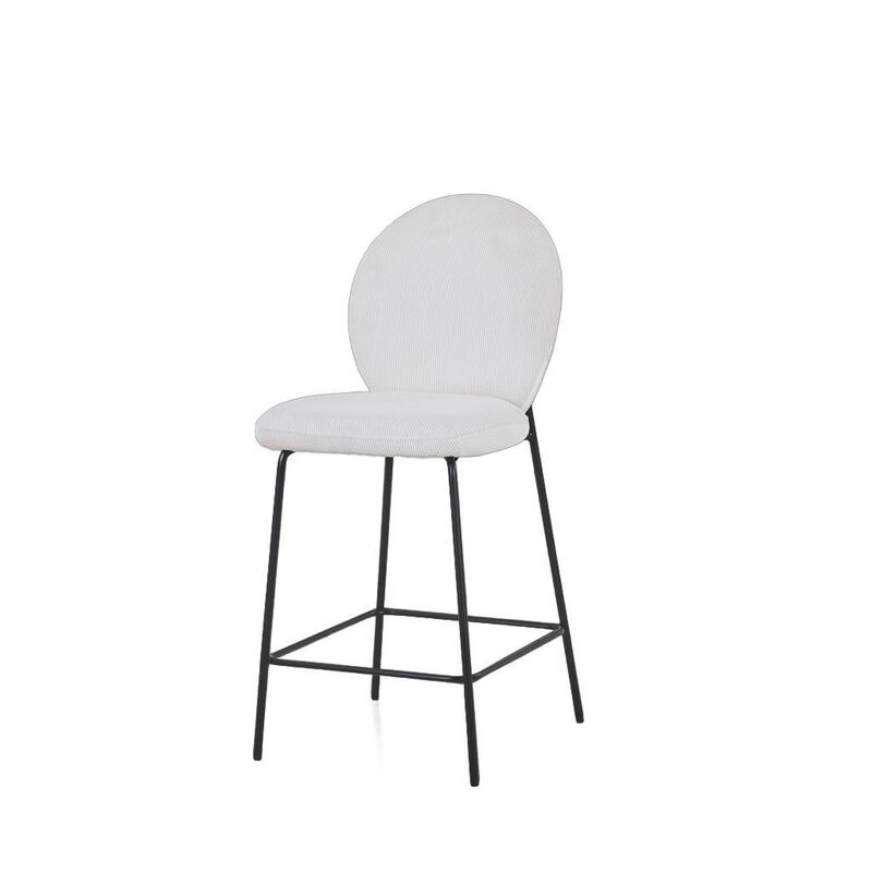 HomeRoots Set of Two 26" Cream and Black Corduroy and Metal Counter Height Bar Chairs