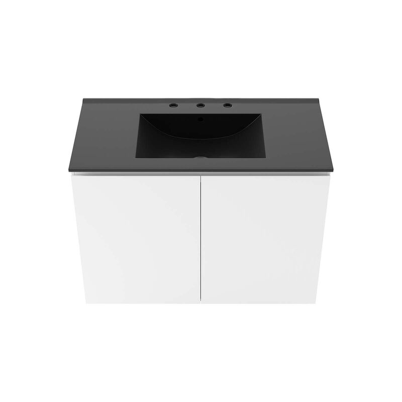 Modway Bryn 36" Modern Wood/Ceramic Wall-Mount Bathroom Vanity in Gray/Black image number 5
