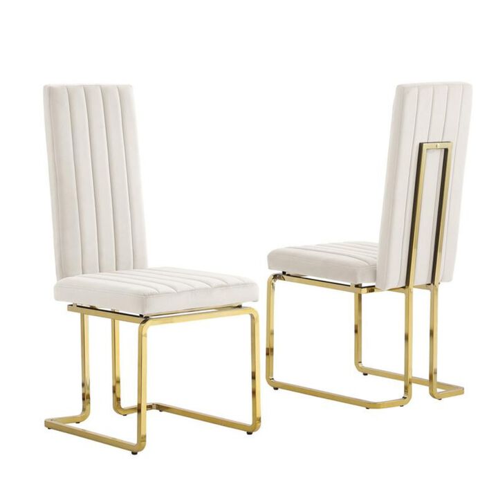 Best Quality Furniture Cream Velvet Chairs With Gold Color Base (Set Of 2)