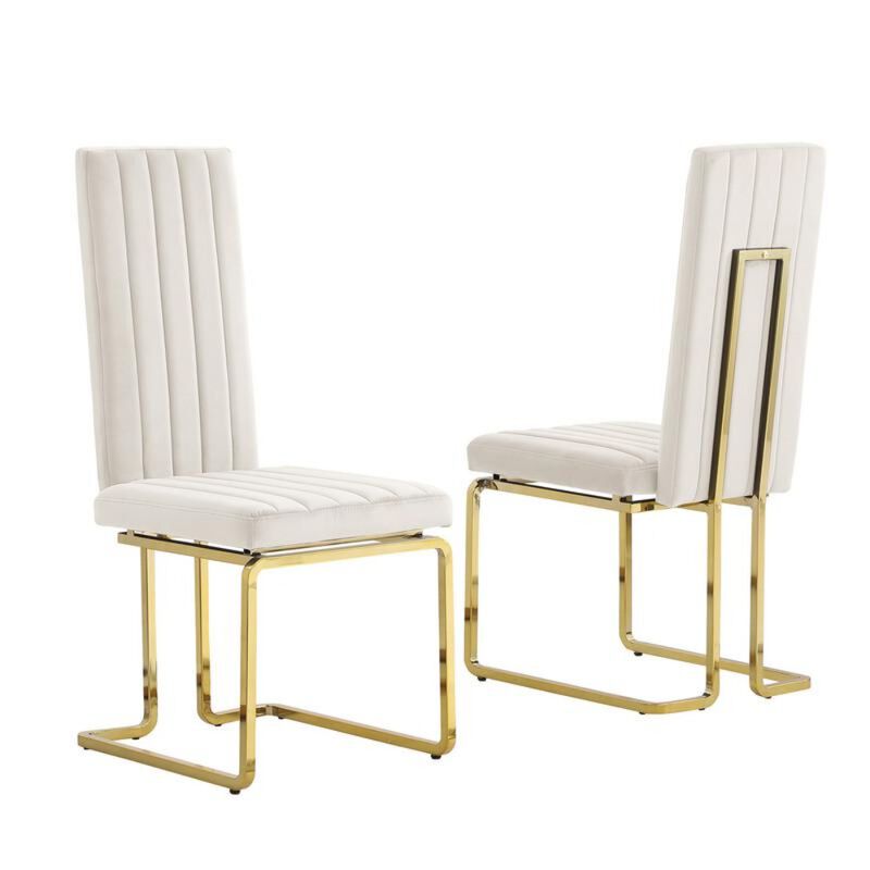 Best Quality Furniture Cream Velvet Chairs With Gold Color Base (Set Of 2)