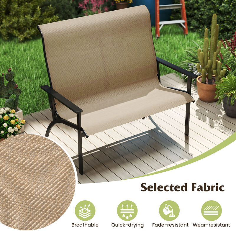 Patio Garden Bench for 2 Person with High Back and Comfortable Armrests-Coffee image number 4