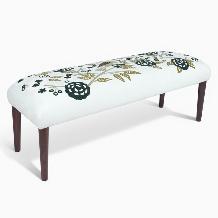 Dahlia Floral Embroidered Velvet Accent Bench