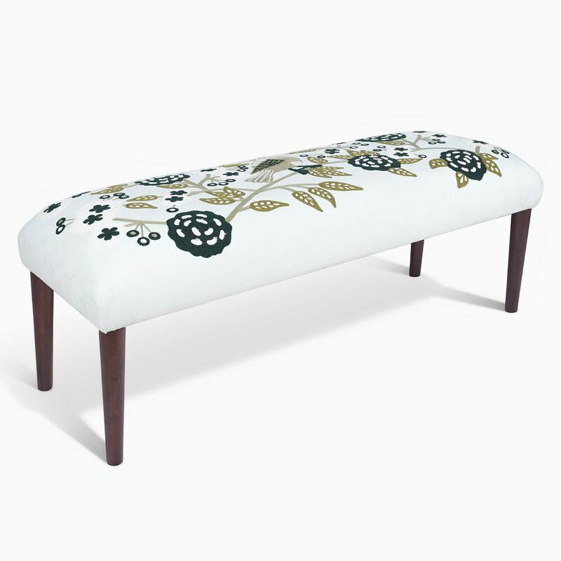 Dahlia Floral Embroidered Velvet Accent Bench image number 0