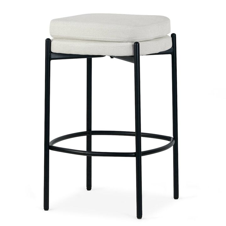Glamour Home Set of 2 Avril White Boucle Backless Counter Stool with Black Metal Legs