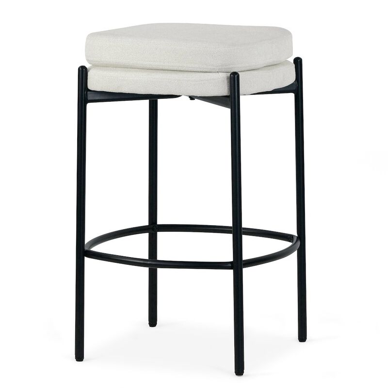 Glamour Home Set of 2 Avril White Boucle Backless Counter Stool with Black Metal Legs