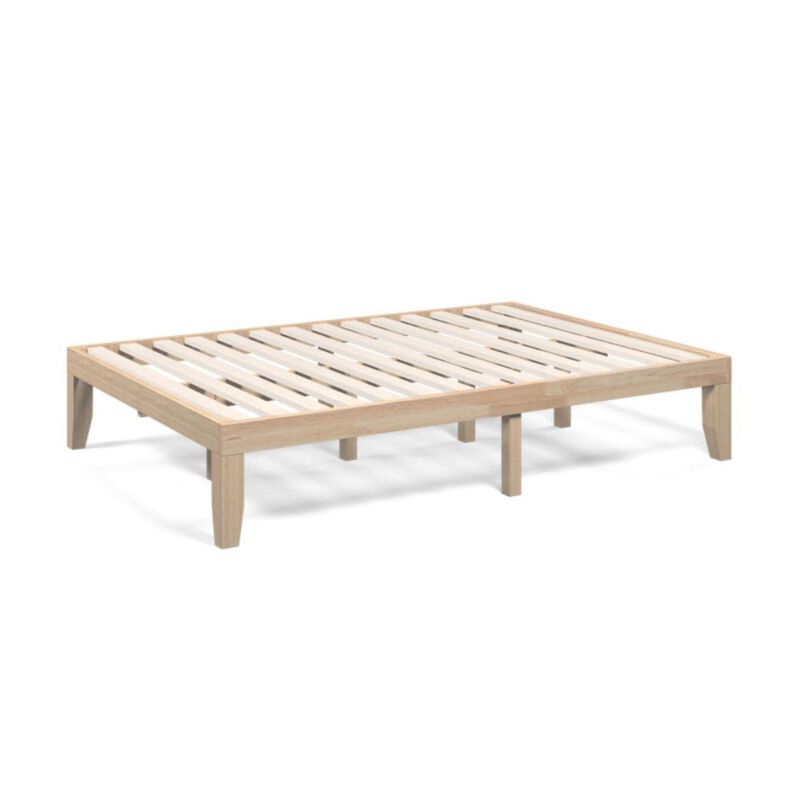 Hivvago Full Size Rubber Wood Platform Bed Frame with Wood Slat Support