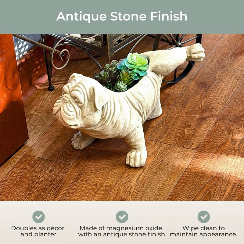 Bulldog Planter Antique Stone Finish Magnesium Oxide Dog Planter Decor image number 7