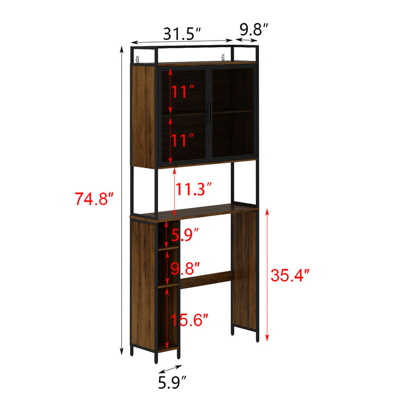 FUFU&GAGA 31.5-in x 74.8-in x 9.8-in Brown 5-Shelf Over-the-Toilet Storage