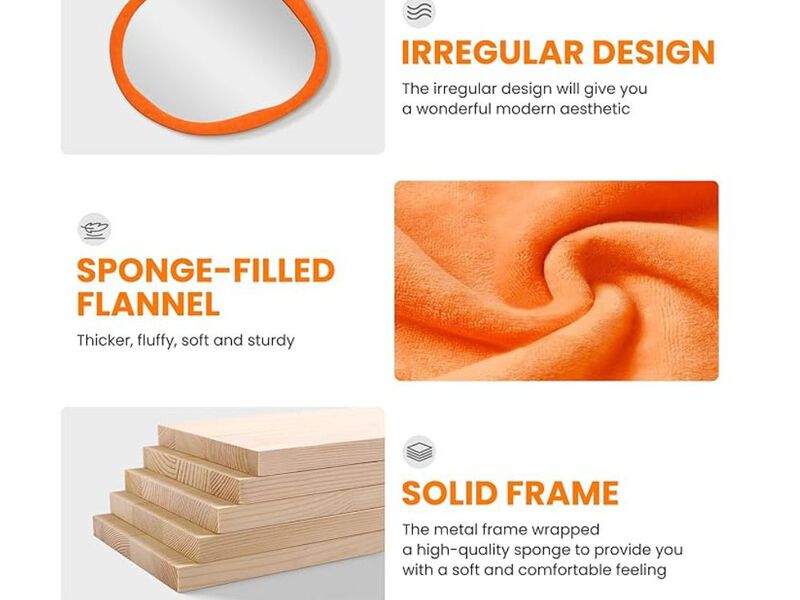 Orange Asymmetrical Wall Mirror – 32x24 Flannel-Wrapped Frame