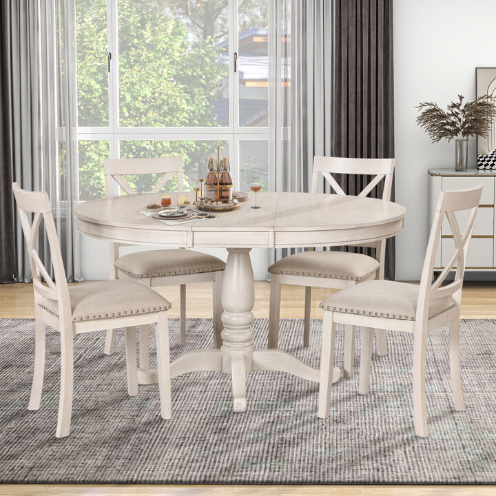 Modern Dining Table Set for 4, Round Table and 4 Kitchen Room Chairs, 5 Piece Kitchen Table Set for Dining Room, Dinette, Breakfast Nook, White