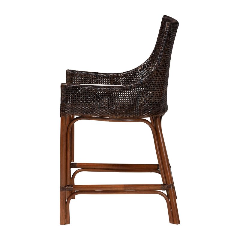 bali & pari Petra Natural Rattan Counter Stool - Handwoven Wicker Accent Stool with Wingback Profile and Cutout Handle, Espresso image number 2
